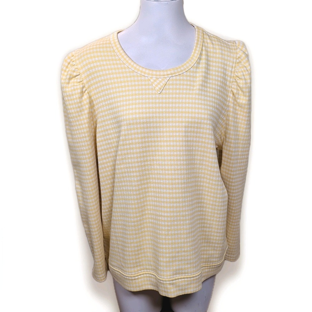 Women's Downeast Yellow & White Checked Sweatshirt Blouse Top Sz XL